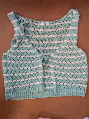 Ardene Mint and White Striped Open Knit Cardigan Crop Top